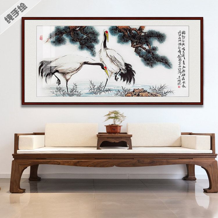 手绘国画横幅真迹字画客厅作品书画写意花鸟老人生日贺寿松鹤延年