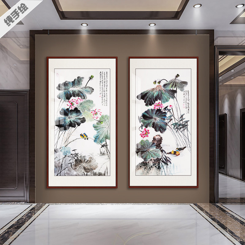 手绘巨幅八尺国画真迹字画酒店会所别墅收藏写意水墨荷花鸳鸯黄鹂