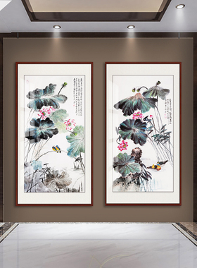 巨幅八尺别墅荷花鸳鸯黄鹂国画