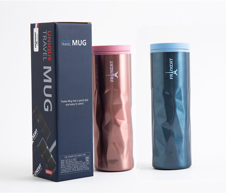 出口韩国合作款几何菱形便携两用水杯男女便携随手杯吸管杯500ml