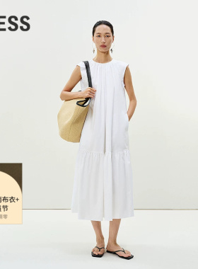 LESS夏季白色连衣裙女府绸棉百搭A字宽松背心蛋糕背心裙2P4G11470