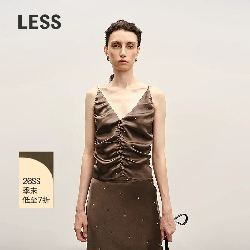 LESS桑蚕丝波点V领吊带图片