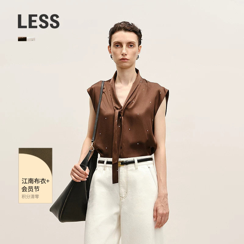 【商场同款】LESS2026夏新款桑蚕丝V领飘带无袖波点衬衫2Q4215640