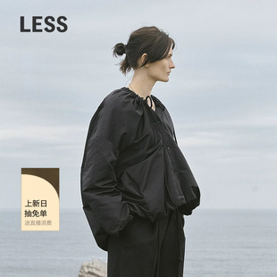 LESS冬进口百搭休闲系带可抽绳O型无领棉衣外套2P0B15390