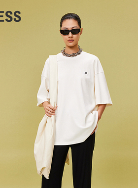 LESS夏季休闲宽松白色短袖T恤女桑蚕丝棉纯色简约上衣2O5110450