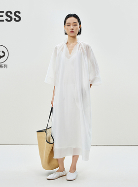 LESS夏季连衣裙两件套装法式度假环保莱赛尔插肩袖裙装2P6G20650