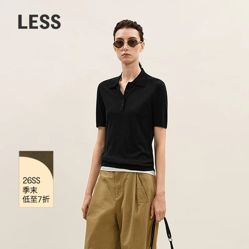 LESS拼接真丝短袖polo针织衫