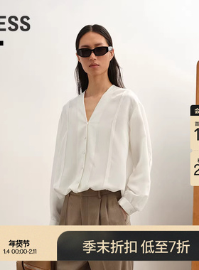 【商场同款】LESS2025冬新款简约气质V领含桑蚕丝衬衫女2PA218190