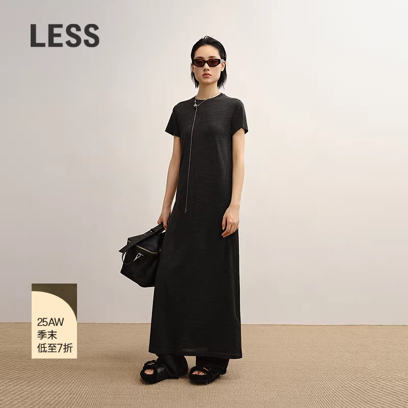 【商场同款】LESS2025年秋季新款休闲圆领T恤短袖连衣裙2P