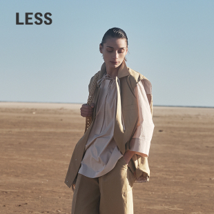 LESS春夏廓形衬衣女系带抽褶圆领松弛感宽松七分袖 2P4212500 衬衫