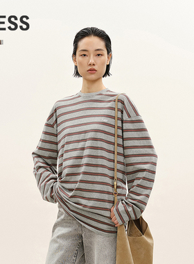 【商场同款】LESS2026年春新款长款宽松含棉圆领长袖T恤2Q2113370
