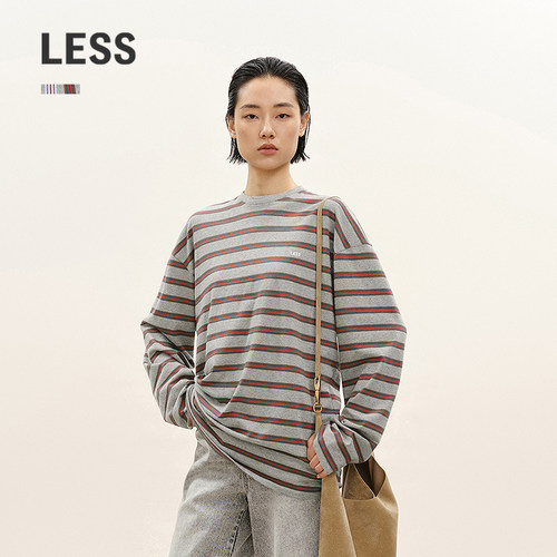 【商场同款】LESS2026年春新款长款宽松含棉圆领长袖T恤2Q2113370
