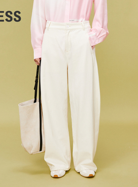 LESS春白色牛仔裤女宽松高腰休闲慵懒感松弛直筒牛仔裤2O2E11320