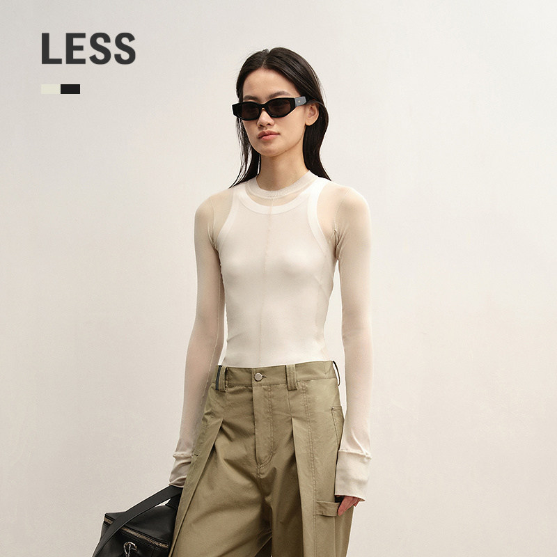 LESS修身网纱薄款长袖T恤女图片