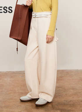 LESS白色牛仔香蕉裤女高腰百搭挺括休闲百搭宽松长裤2O8E13380