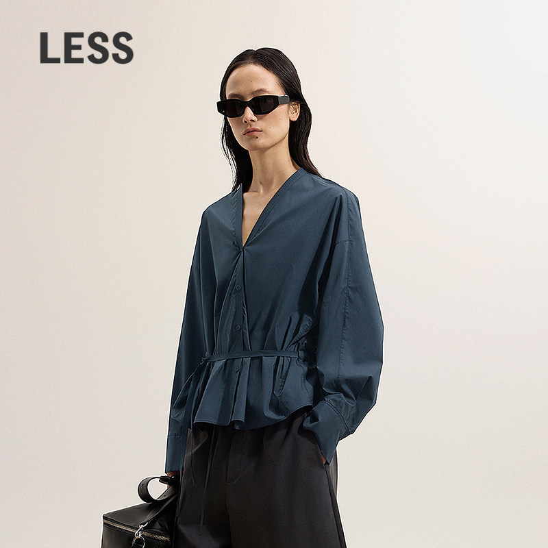 【商场同款】LESS2025冬新款休闲通勤全棉系带收腰衬衫2P0