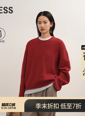 【商场同款】LESS2025冬新款圆领红色毛衣女套头针织衫2P0316410