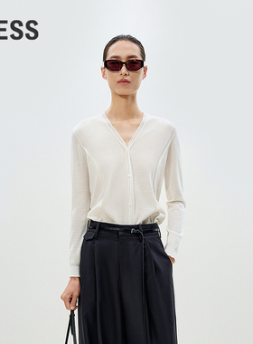 LESS春V领开襟优雅知性毛衫时尚舒适含羊绒拼接针织衫女2P3314170
