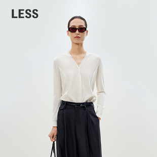 女2P3314170 舒适含羊绒拼接针织衫 LESS春V领开襟优雅知性毛衫 时尚