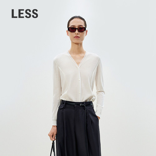 LESS开衫含羊绒欧根纱拼接针织衫