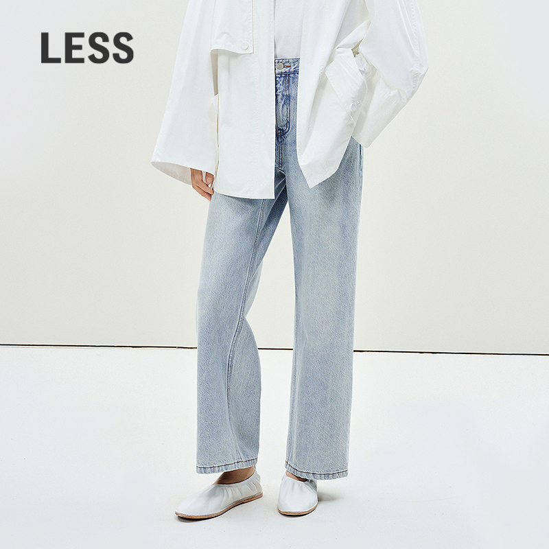 水洗高腰薄款长牛仔裤