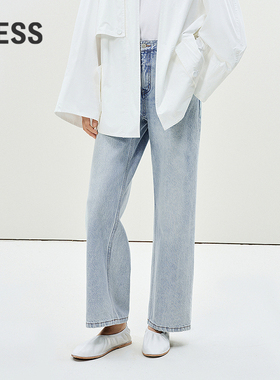 LESS春夏薄款牛仔裤女水洗宽松高腰休闲显瘦直筒长裤2P4E13810