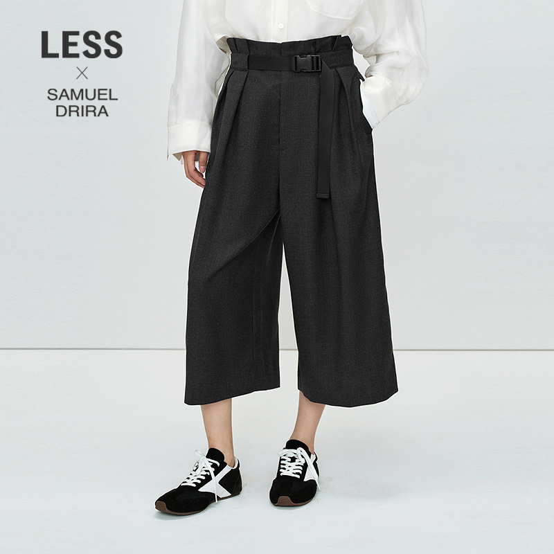 LESS高腰工装休闲阔腿七分裤女