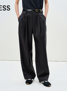 LESS春简约压褶西装裤女利落干练时尚通勤直筒休闲裤2P2E11590