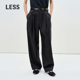 通勤直筒休闲裤 女利落干练时尚 2P2E11590 裤 LESS春简约压褶西装