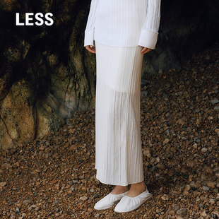 LESS春竖坑条镂空简约腰裙棉质气质长绒棉半身裙子2P3D13700