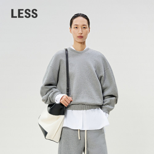 LESS新款全棉休闲套头高级灰卫衣
