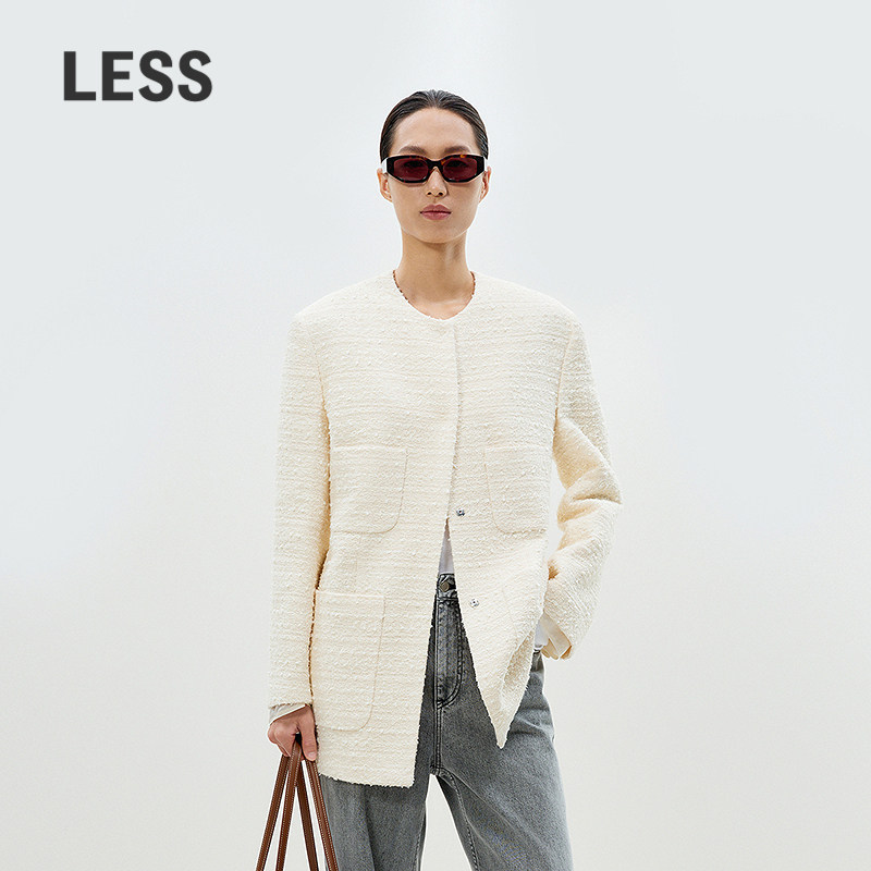 LESS春小香风毛呢外套简约休闲气质上衣提花夹克女2P18118