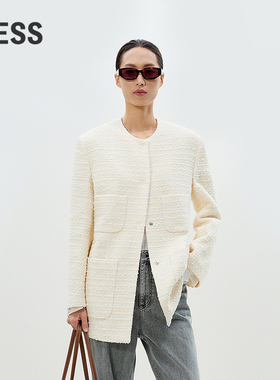 LESS春小香风毛呢外套简约休闲气质上衣提花夹克女2P1811870