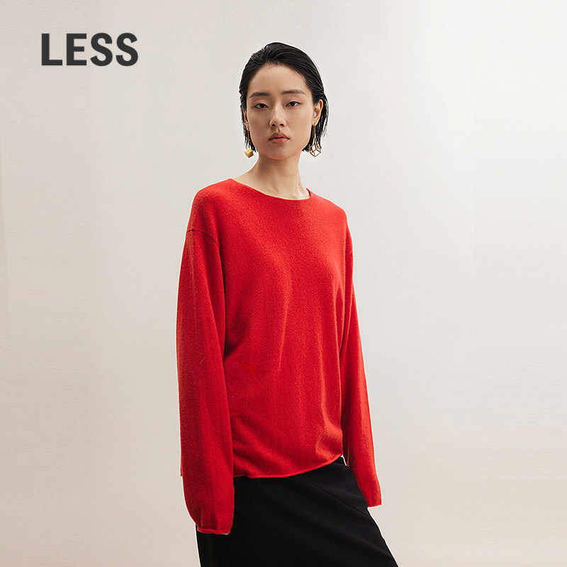 【0压系列】LESS山羊绒针织衫女休闲宽松红色套头上衣女2OB3