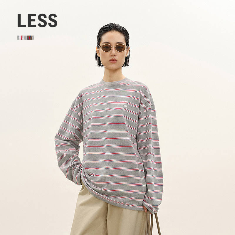 【商场同款】LESS2026年春新款长款宽松含棉圆领长袖T恤2Q