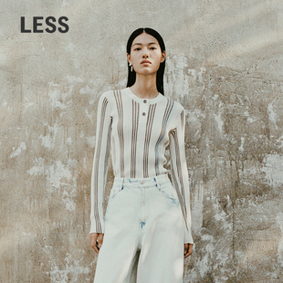 毛衫 圆领套头轻薄款 2N8311290 女修身 LESS春秋撞色条纹针织衫