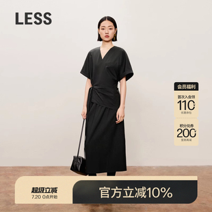 连衣裙2O7G14770 LESS春秋休闲收腰系带长裙女不规则极简优雅短袖