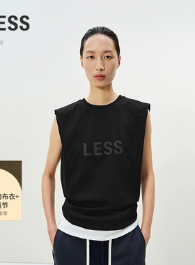 LESS夏季垫肩背心全棉简约圆领胶印logo休闲无袖T恤女2P4113150