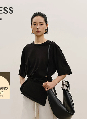 【商场同款】LESS2026夏新款休闲显瘦全棉圆领中袖T恤女2Q4110050