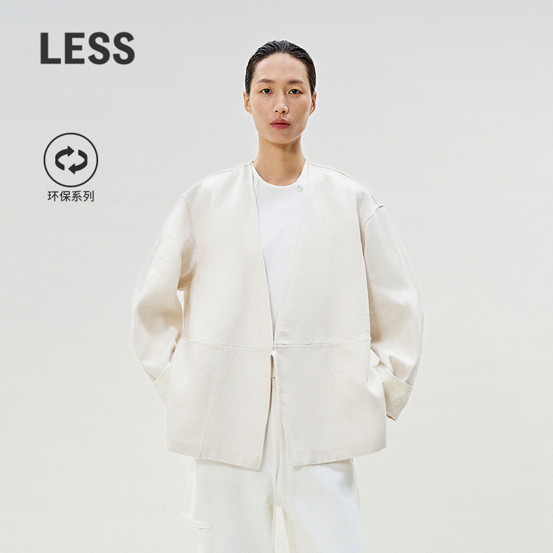 LESS春无领夹克外套女新中式围裹环保亚麻系带宽松上衣2P261