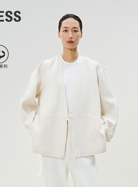 LESS春无领夹克外套女新中式围裹环保亚麻系带宽松上衣2P2613060