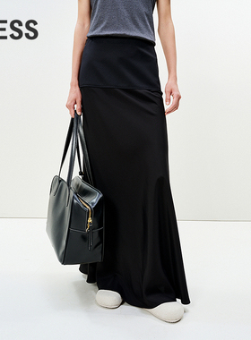 LESS春A字拼接长款简约舒适长裙半裙含绵羊毛包臀半身裙2P3D11910