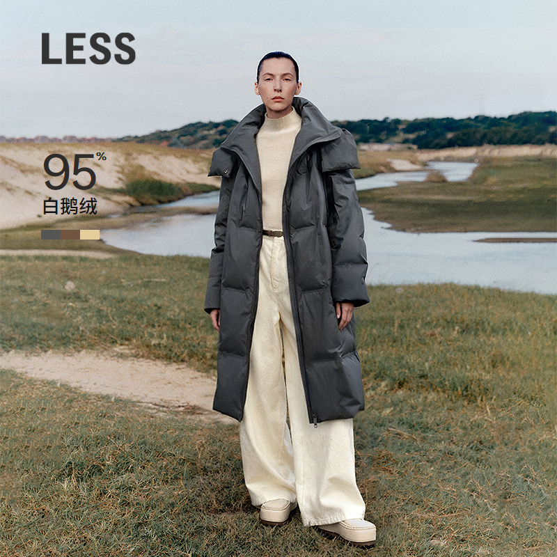 LESS连帽长款白鹅绒羽绒服