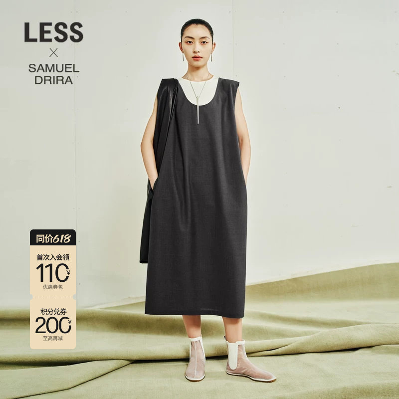 【LESSxSamuel】春夏宽松无袖连衣裙套头U型领气质长裙2