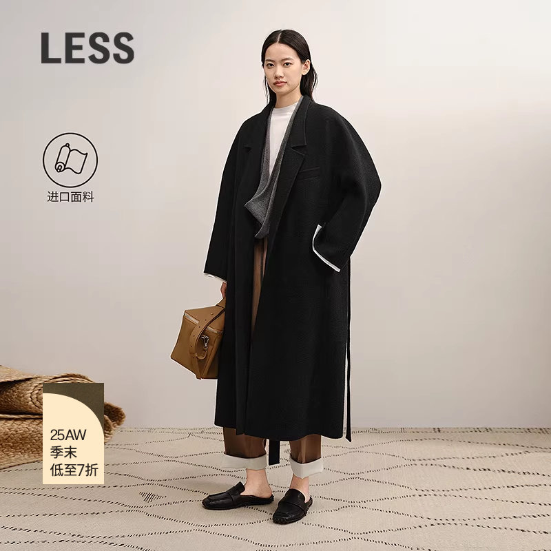 【商场同款/精工系列】LESS2025冬新绵羊毛长款毛呢大衣2P