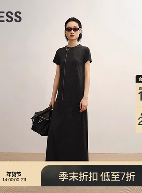 【商场同款】LESS2025年秋季新款休闲圆领T恤短袖连衣裙2P8G18380