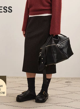 【商场同款】LESS2025冬新款通勤直筒含羊绒纯色半身裙2PAD15040