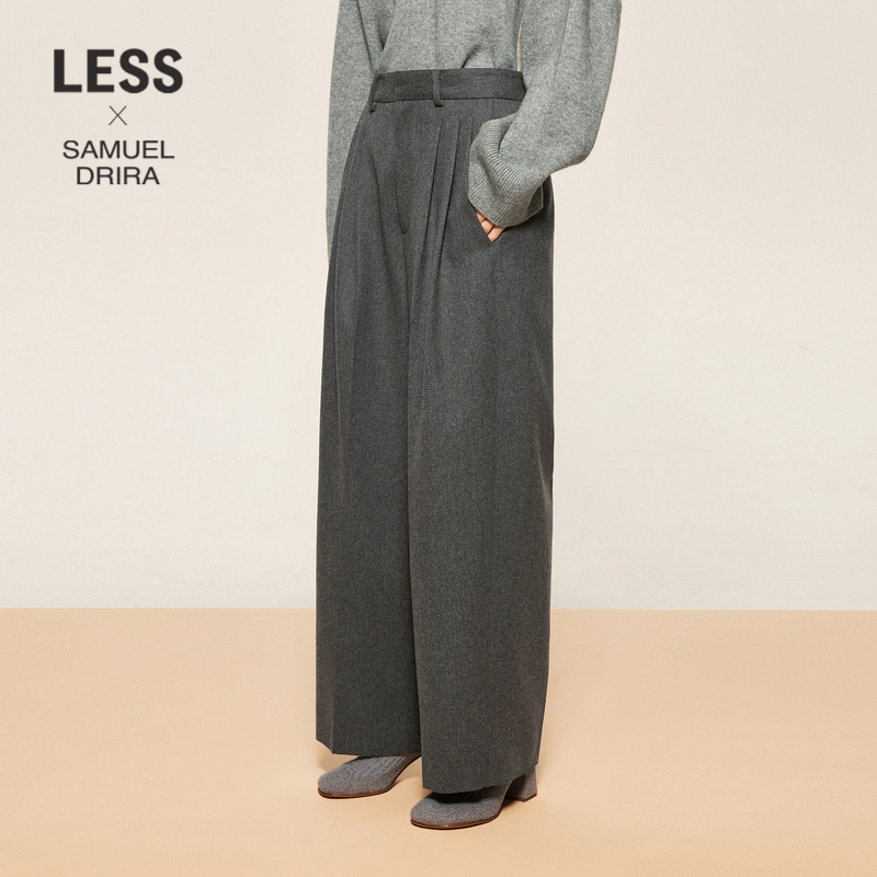 【LESSxSamuel】LESS休闲阔腿长裤女绵羊毛时尚休闲裤2O0E14250