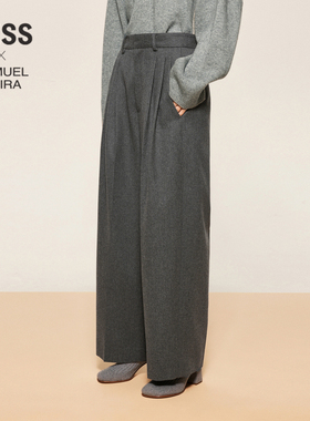 【LESSxSamuel】LESS休闲阔腿长裤女绵羊毛时尚休闲裤2O0E14250