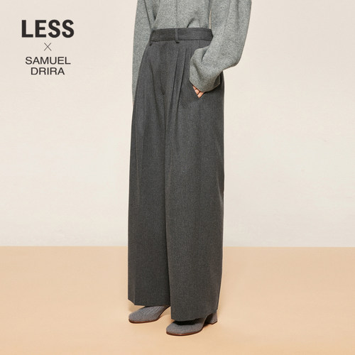 【LESSxSamuel】LESS休闲阔腿长裤女绵羊毛时尚休闲裤2O0E14250